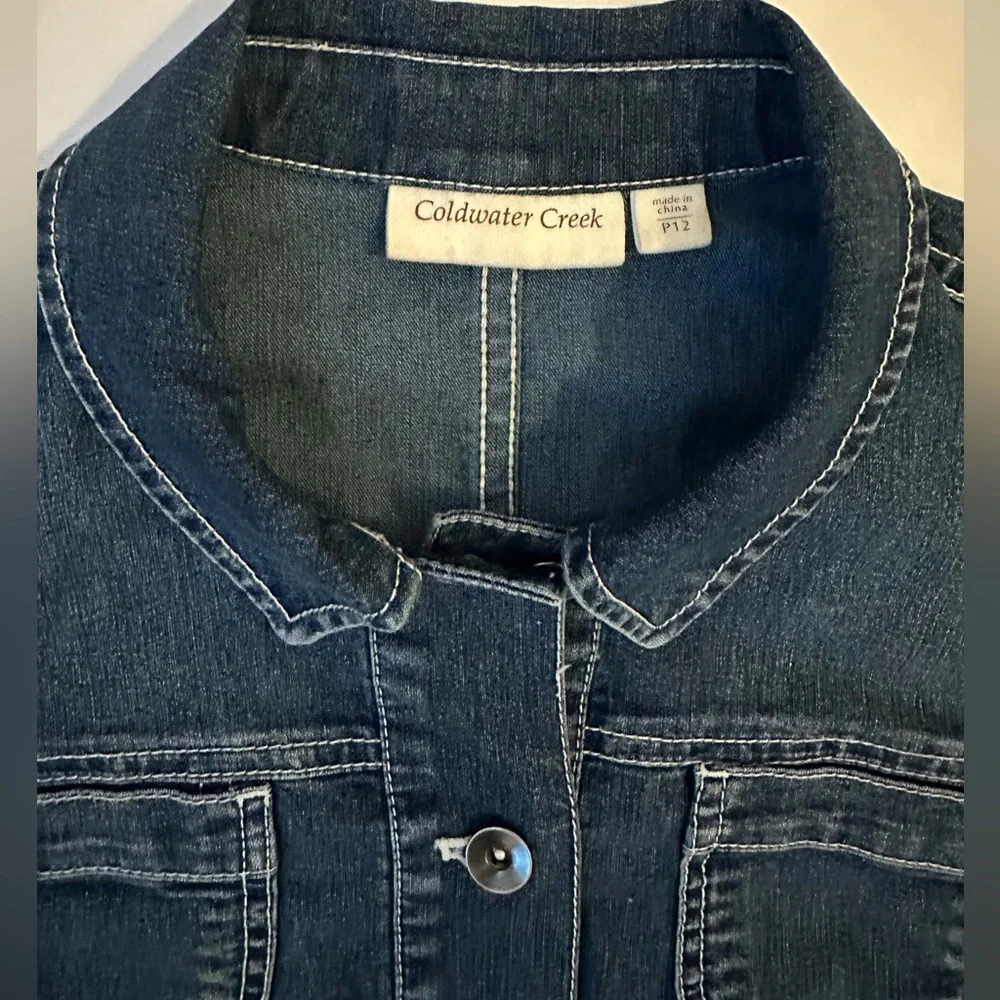 Coldwater Creek  Women’s Dark Blue Short sleeve Denim Shirt Jacket 12P - Picture 2 of 8